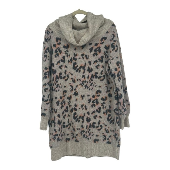Anthropologie Emmy Cowl Neck Tunic Sweater Cozy Winter Size Large animal print - Picture 2 of 6